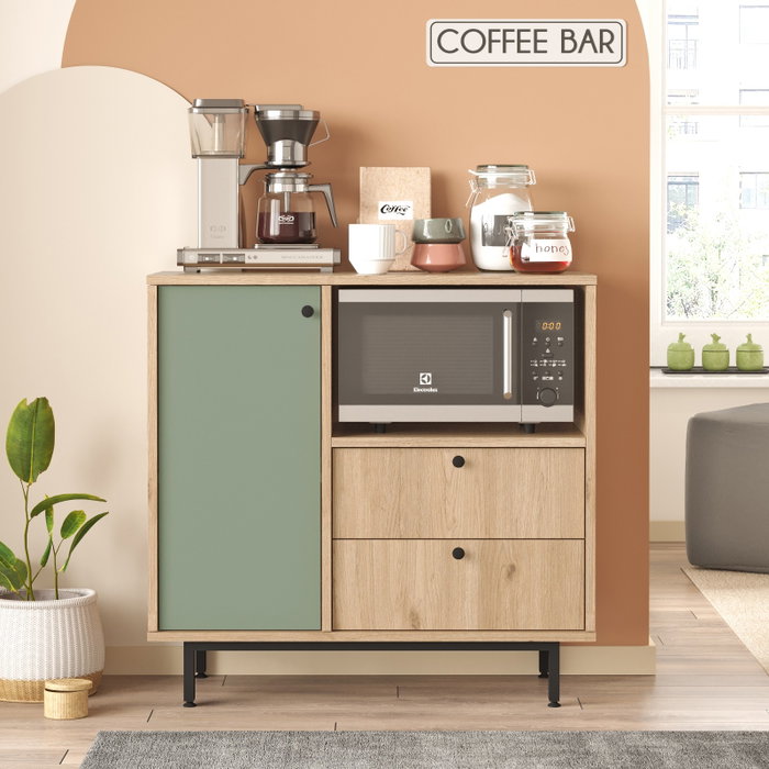 Hanah Home RE1-SY Armario Multiusos Roble y Verde 88x85x35.5cm Mobiliario para el Hogar